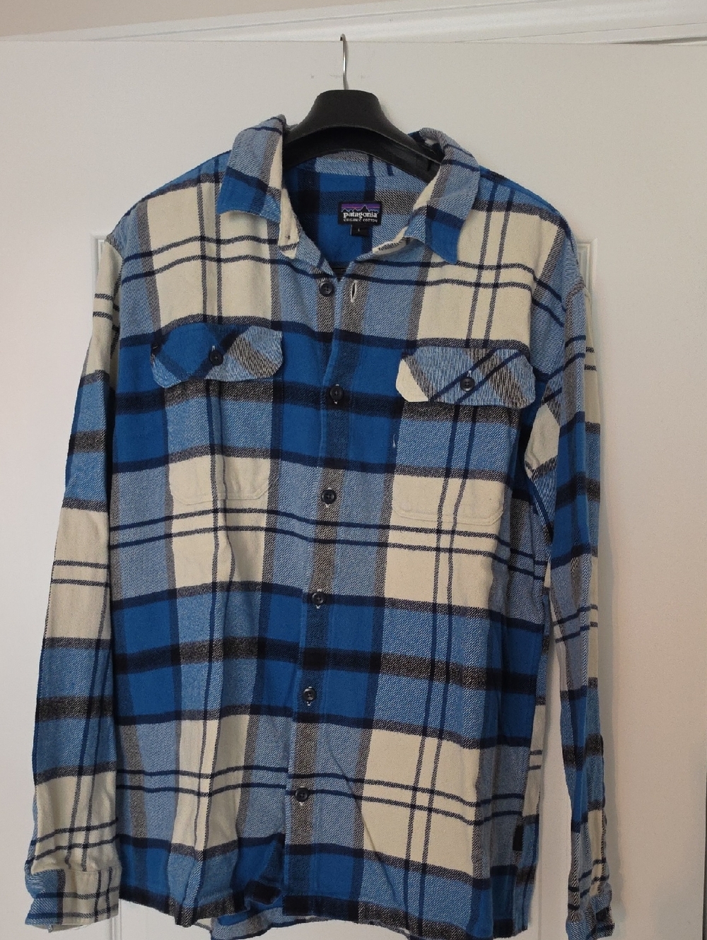 Patagonia Blue & Cream Plaid Button-Up Shirt